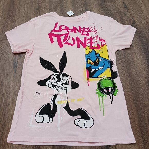 New LOONEY TUNES logo Bugs Bunny MARVIN The Martian TAZ T-Shirt L - Picture 1 of 4